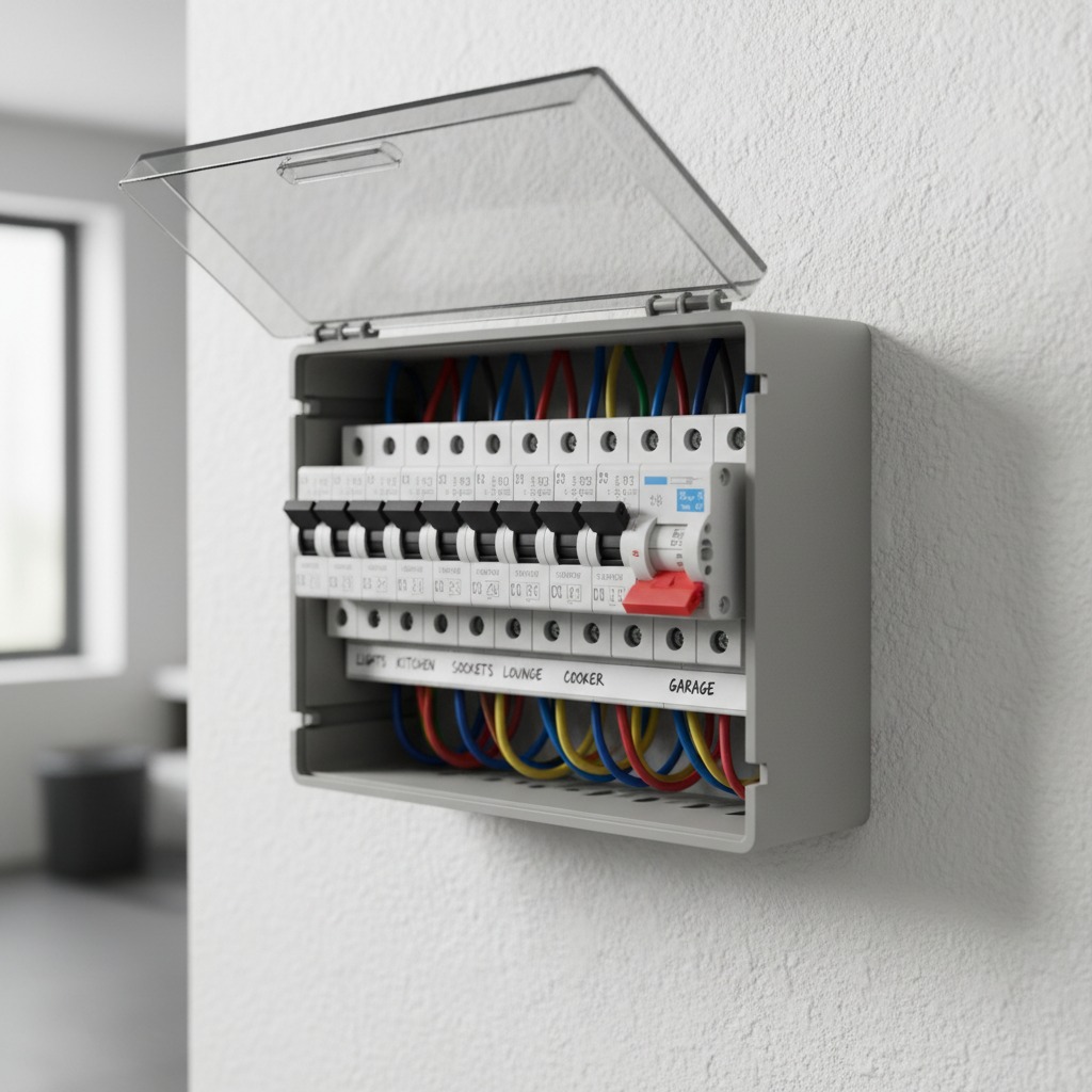 Home electrical consumer unit with circuit breakers